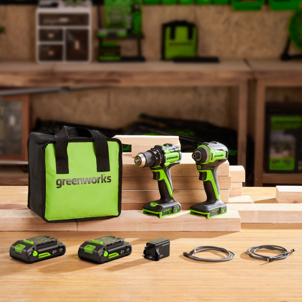 POWERALL 24V Drill Driver + Impact Driver Set - 2x 2Ah Batteries