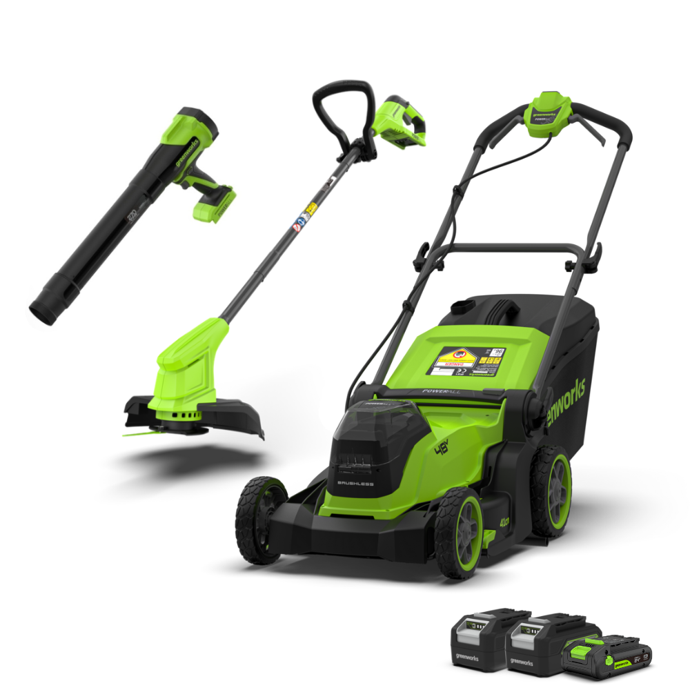 POWERALL 48V (24V x 2) Lawn Mower 41cm + 24V Grass Trimmer 25cm + 24V Pistol Blower 209 km/h Set