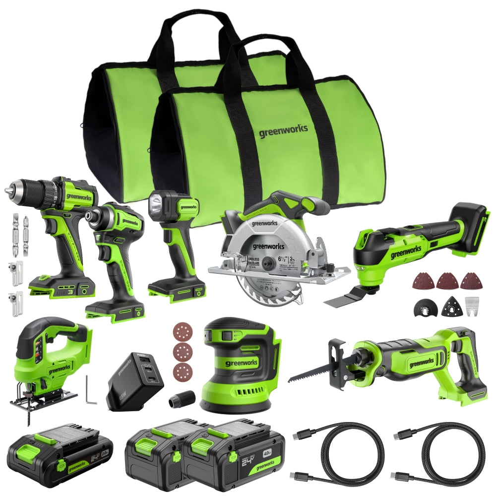 POWERALL 24V 8-Piece Power Tool Combo Set - 3 Batteries