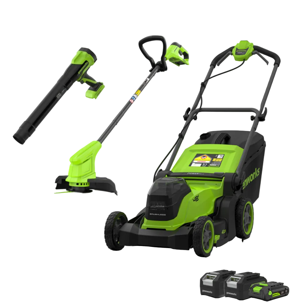 POWERALL 48V (24V x 2) Lawn Mower 41cm + 24V Grass Trimmer 25cm + 24V Pistol Blower 209 km/h Set