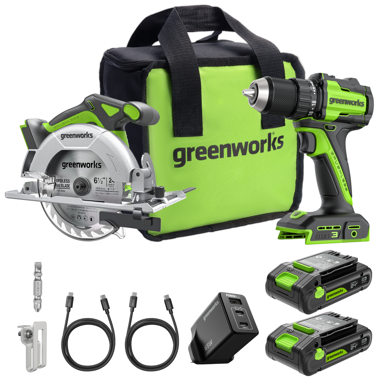 POWERALL 24V Drill Driver + Circular Saw Set - 2x 2Ah Batteries