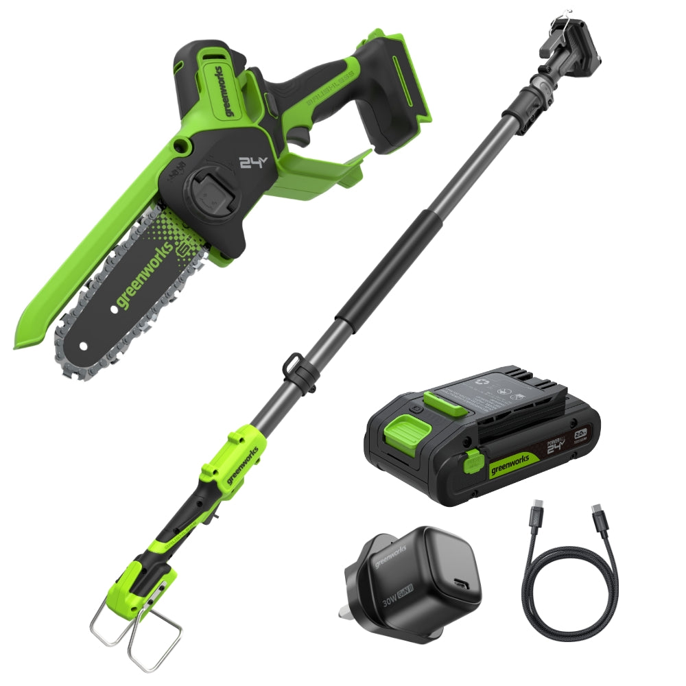 POWERALL 24V Mini Chainsaw 15cm Gen. II with Extension Pole - 2Ah Battery